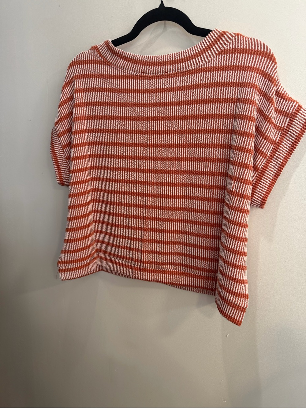 Zenana Outfitters Cinnamon and Cream Striped Short-Sleeve Knit Top - Picture 4 of 6